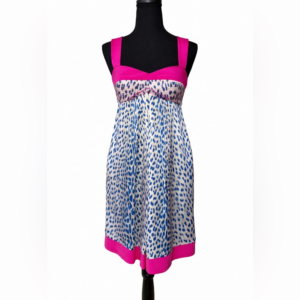 Single Y2K Hot Pink Leopard‎ Print Empire Waist Midi Dress- Size Small